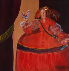 Menina in Rot mit kleinem Hahn